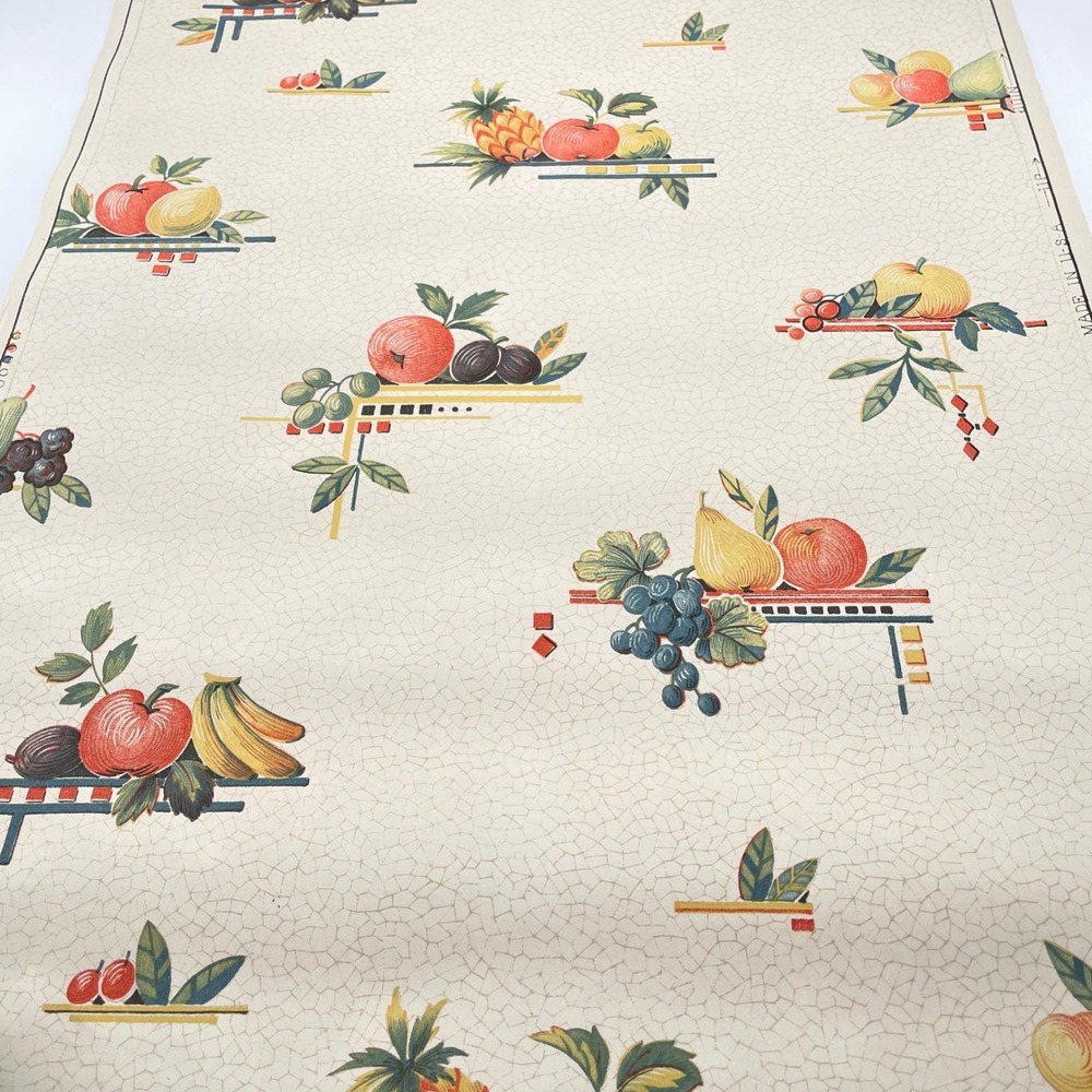 Vintage 1930s Art Deco Kitchen Wallpaper Fruit Motif 36 Yds 3 Rolls USA READ